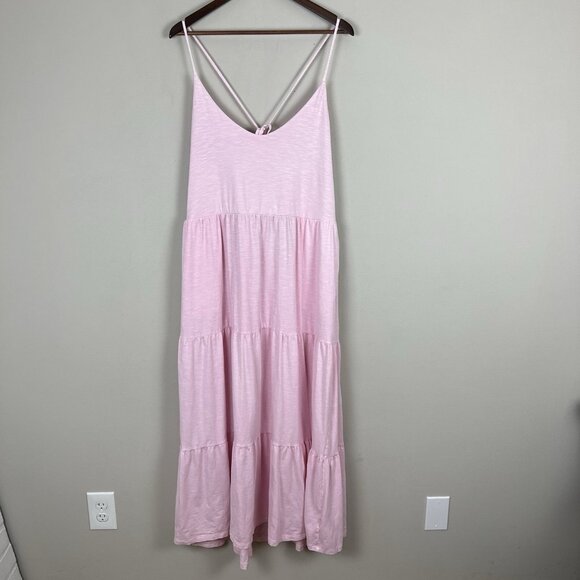 Old Navy Midi Dress Womens XL Tall Pink Tiered Slub-Knit Cami Swing Strappy Back - Picture 1 of 10